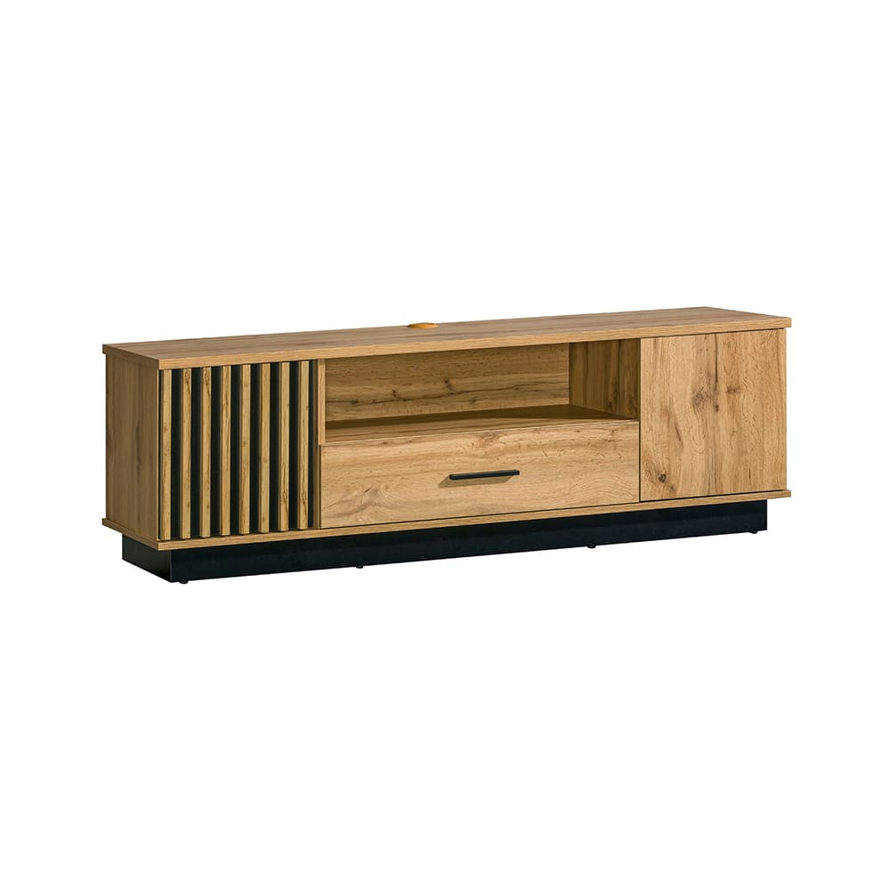 Minio Möbel Lowboard mit Türen & Schublade, Eiche / schwarz, 155x40x50cm style modern Braun Spanplatte
