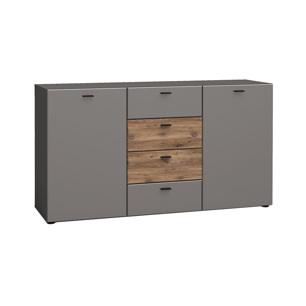 Feldmann-Wohnen Kommode mit Türen & Schubladen aus MDF, grau / braun, 150x40x81cm style modern - Spanplatte