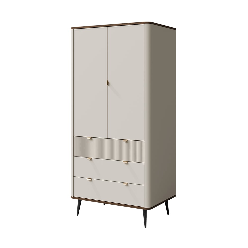 Feldmann-Wohnen Kleiderschrank mit 3 Schubladen aus MDF, 90x60x191cm, kaschmir /braun style modern Weiß Spanplatte