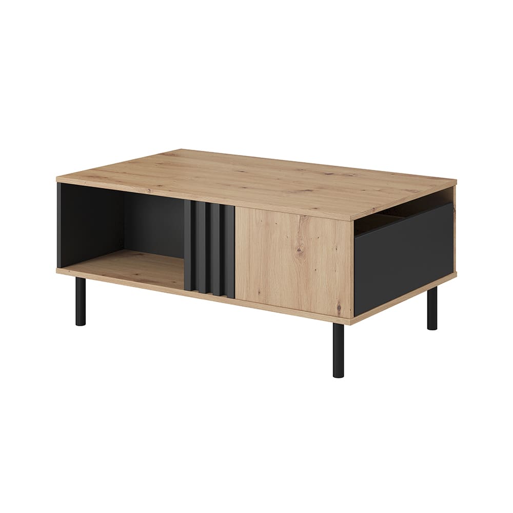Feldmann-Wohnen Couchtisch in Lamellen-Optik aus Holz, 100x60x43cm, Eiche / anthrazit style modern Braun Spanplatte