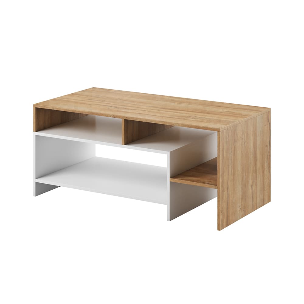 Feldmann-Wohnen Couchtisch mit Ablageflächen aus Holz, 120x60x53cm, Eiche / weiß style modern Braun Spanplatte