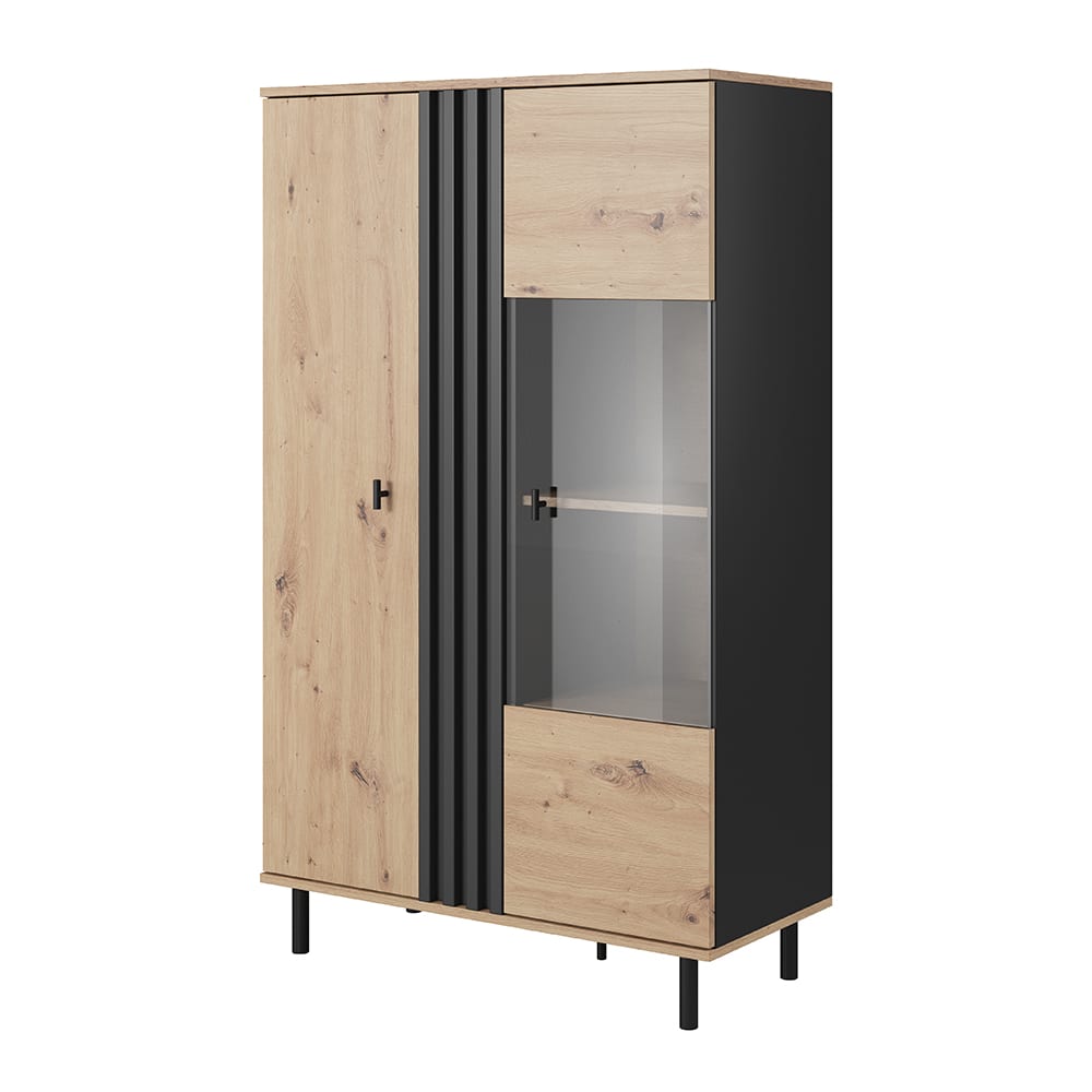 Feldmann-Wohnen Vitrine in Lamellen-Optik aus Holz, 90,1x40x148,8cm, Eiche / anthrazit style modern Braun Holz