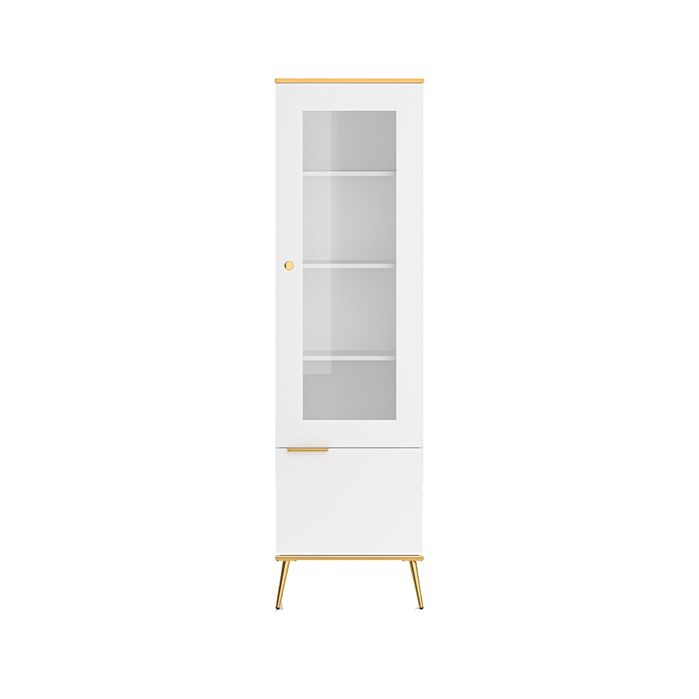 Feldmann-Wohnen Glasvitrine mit Türen aus Spanplatte & MDF, 55x40x195cm, weiß / gold style modern - Spanplatte