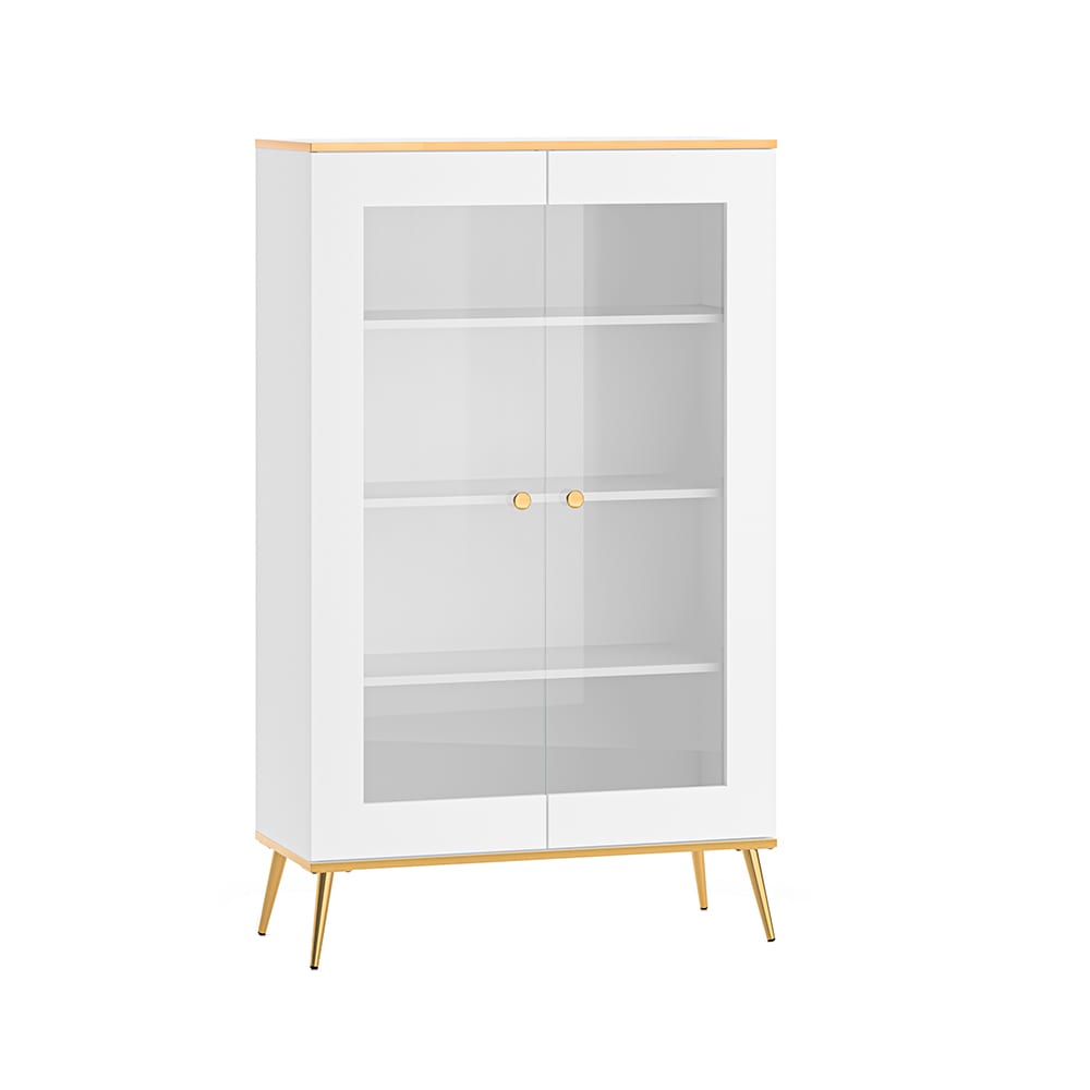 Feldmann-Wohnen Glasvitrine mit Türen aus Spanplatte & MDF, 92x40x152cm, weiß / gold style modern - Spanplatte
