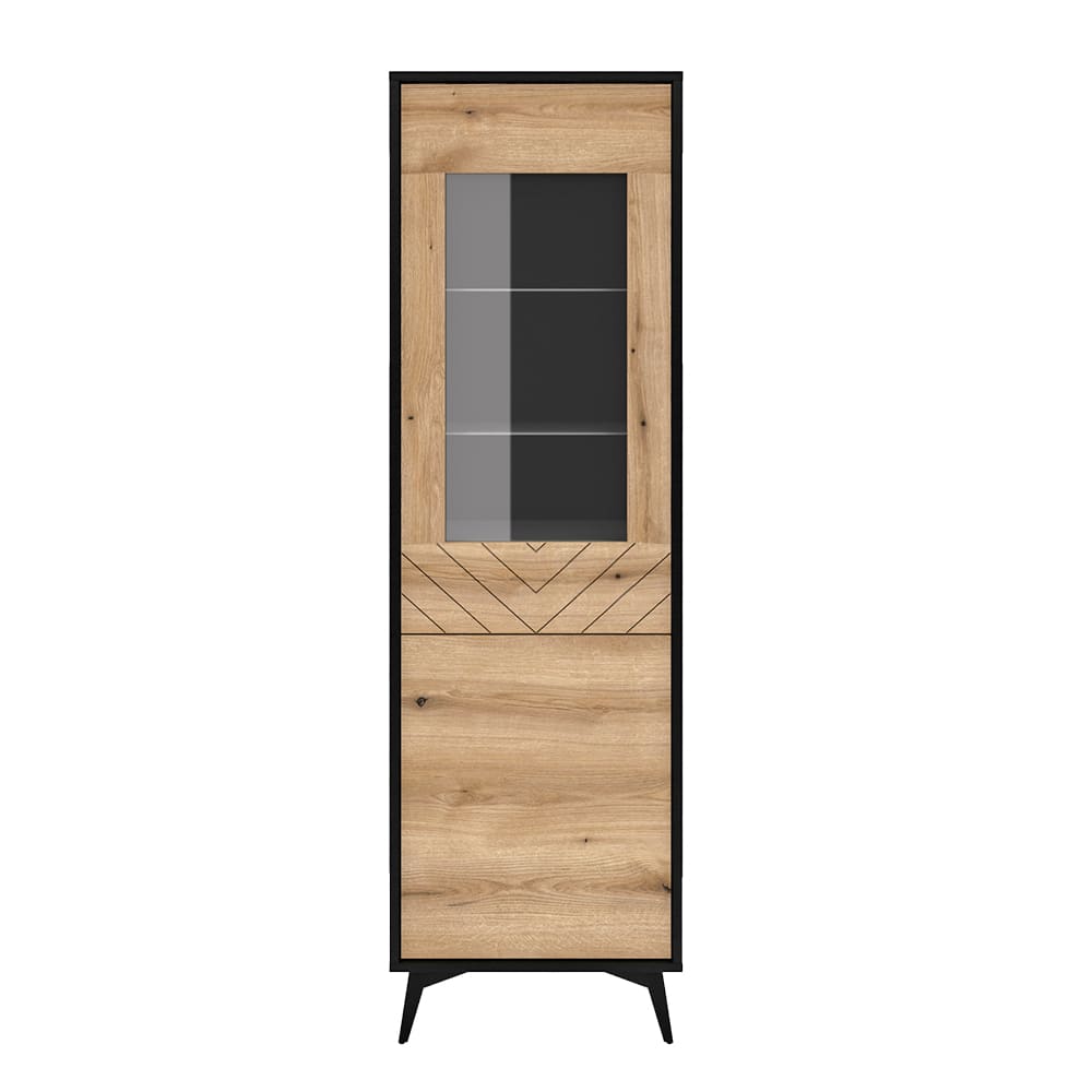 Feldmann-Wohnen Vitrine mit Türen aus Spanplatte,53,5x39x178cm, schwarz / Evoke Oak style modern Braun Spanplatte