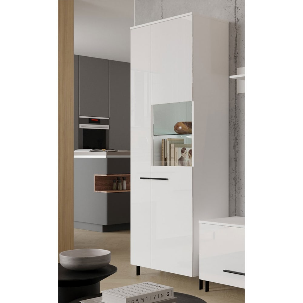 Vitrine mit 2 Türen aus Spanplatte & MDF, weiß, 70x40x200cm -