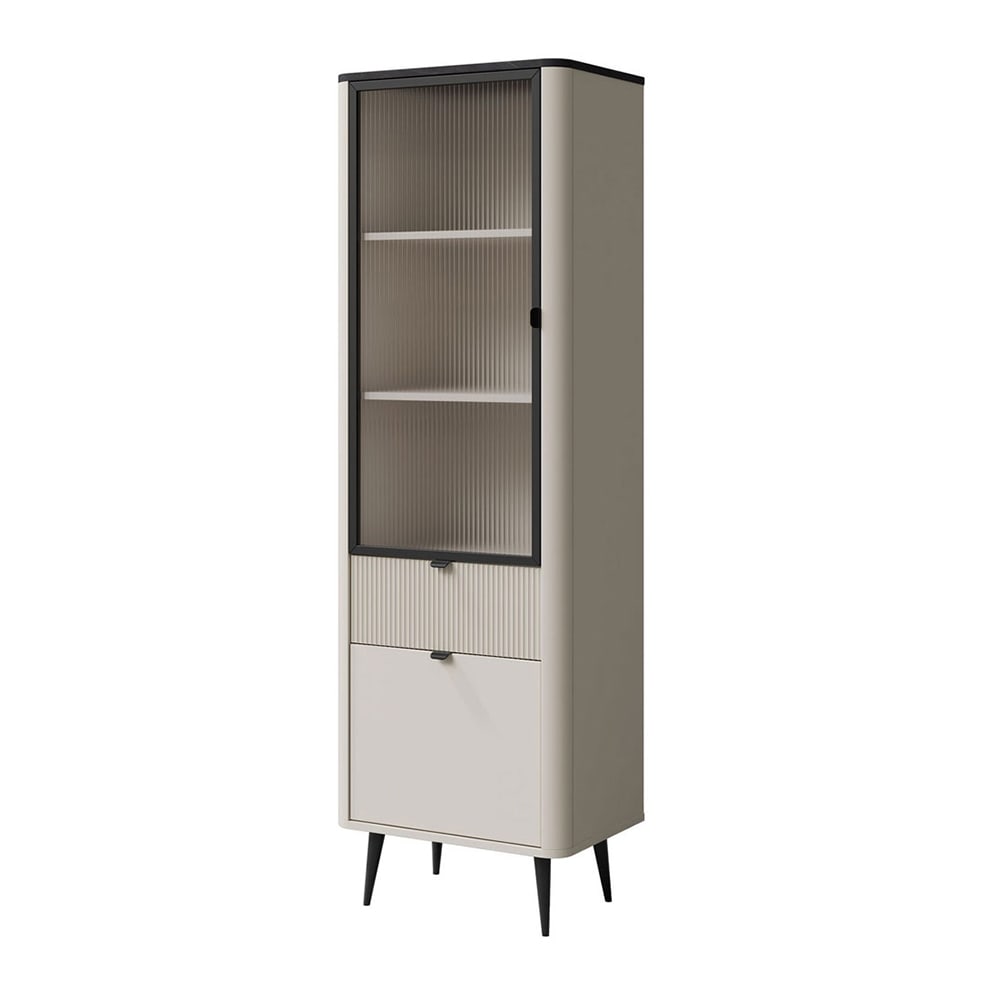 Feldmann-Wohnen Vitrine mit Glastür, aus Holz, 60x40x191cm, kaschmir / grau style modern Weiß Spanplatte