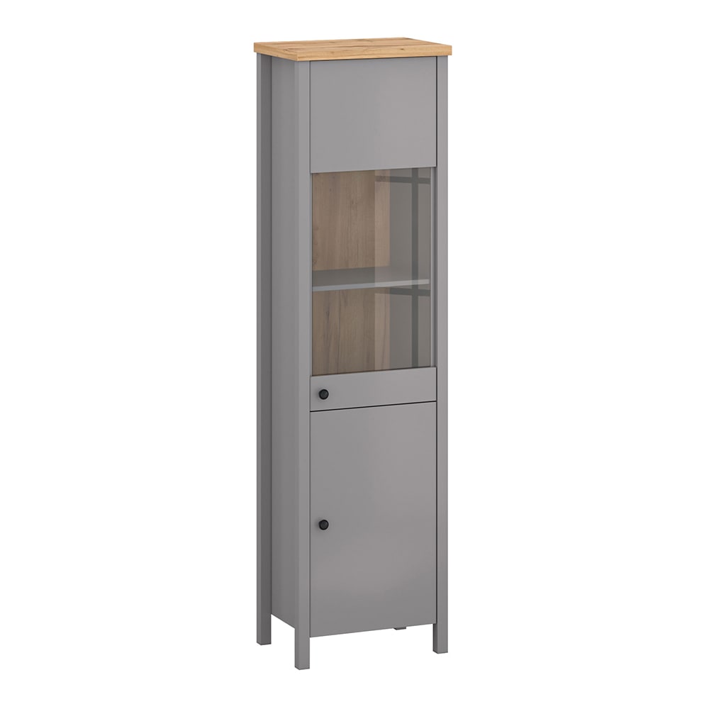 Feldmann-Wohnen Vitrine mit Türen aus Spanplatte & MDF, 55x38x200cm, grau / Eiche style modern Braun Spanplatte