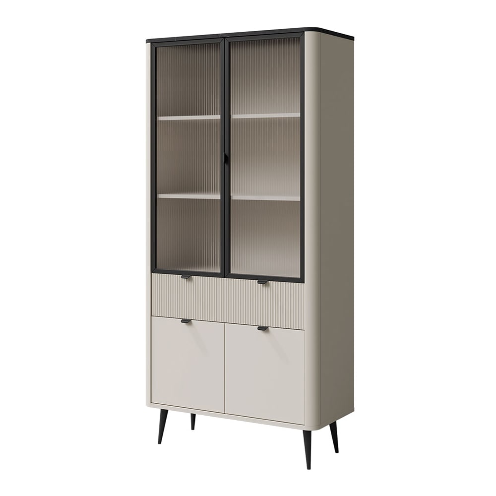 Feldmann-Wohnen Vitrine mit Glastüren, aus MDF, 90x40x191cm, kaschmir / grau style modern Weiß Spanplatte