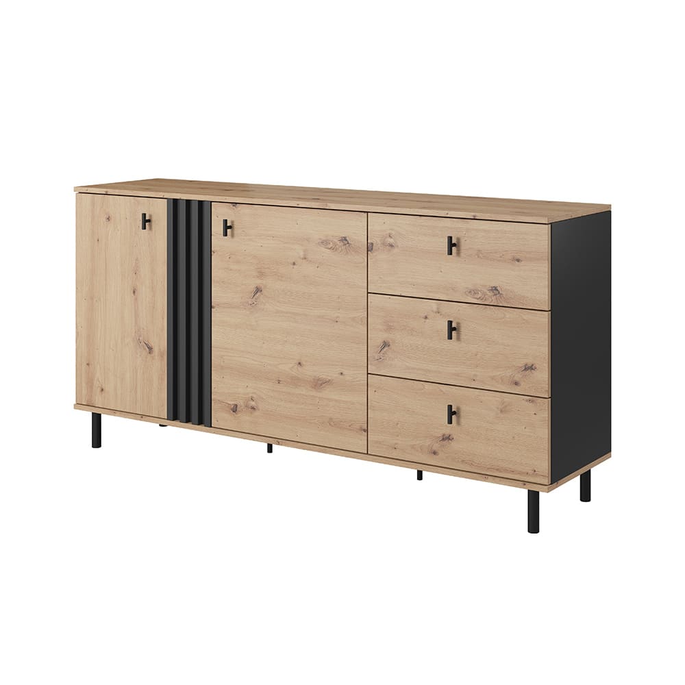 Feldmann-Wohnen Sideboard in Lamellen-Optik aus Holz, 165,1x40x82,2cm, Eiche/anthrazit Braun Spanplatte