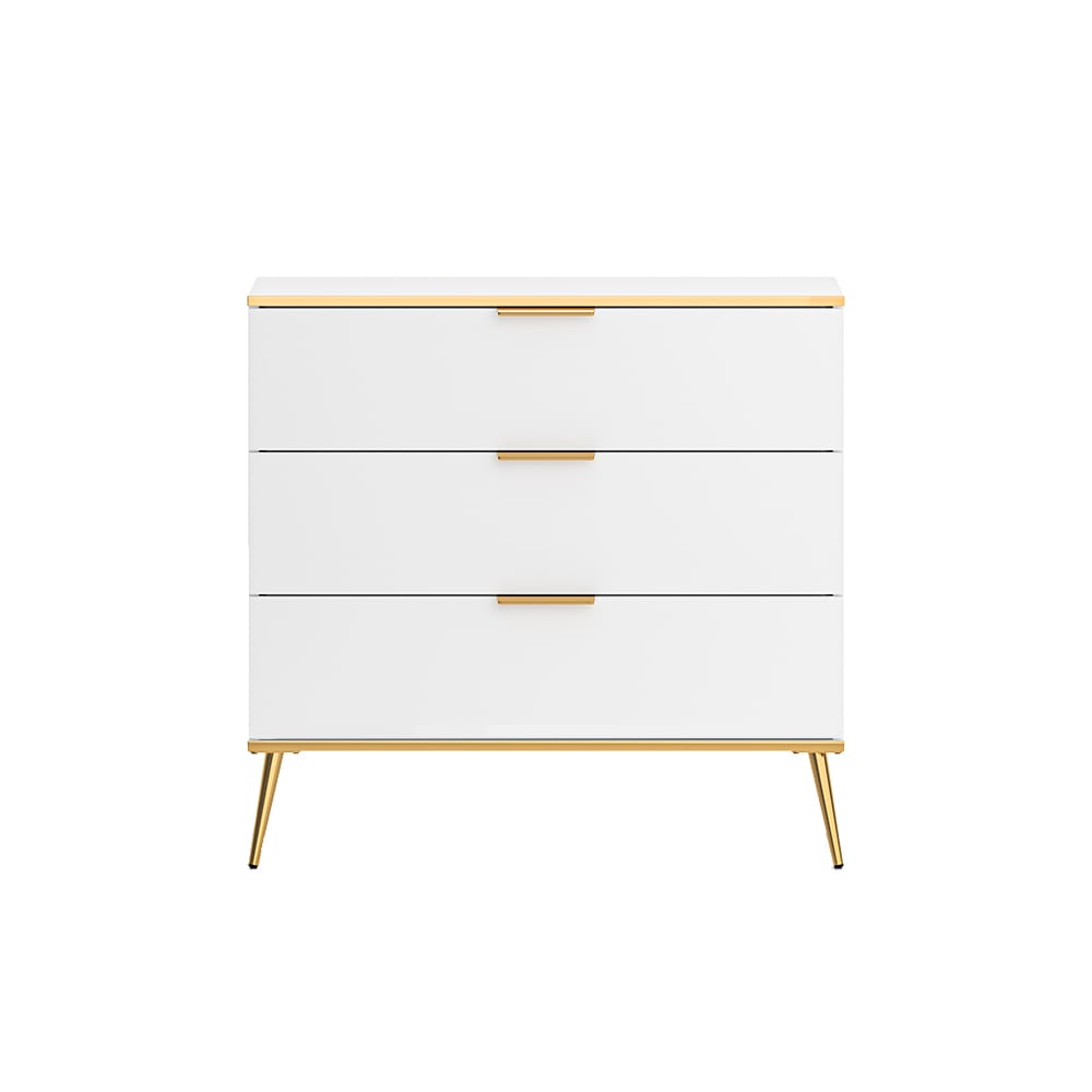 Feldmann-Wohnen Schubladenkommode aus Spanplatte & MDF, 92x49x88cm, weiß / gold style modern - Spanplatte