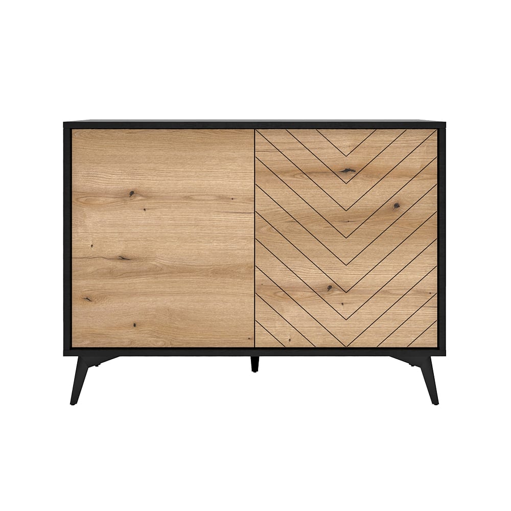 Feldmann-Wohnen Kommode mit Türen aus Spanplatte,103,5x39x76cm, schwarz /Eiche style modern Braun Spanplatte