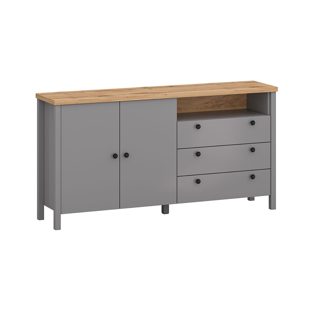 Feldmann-Wohnen Kommode mit Türen & Schubladen aus Holz, 166x38x86cm, grau / Eiche style modern - Spanplatte