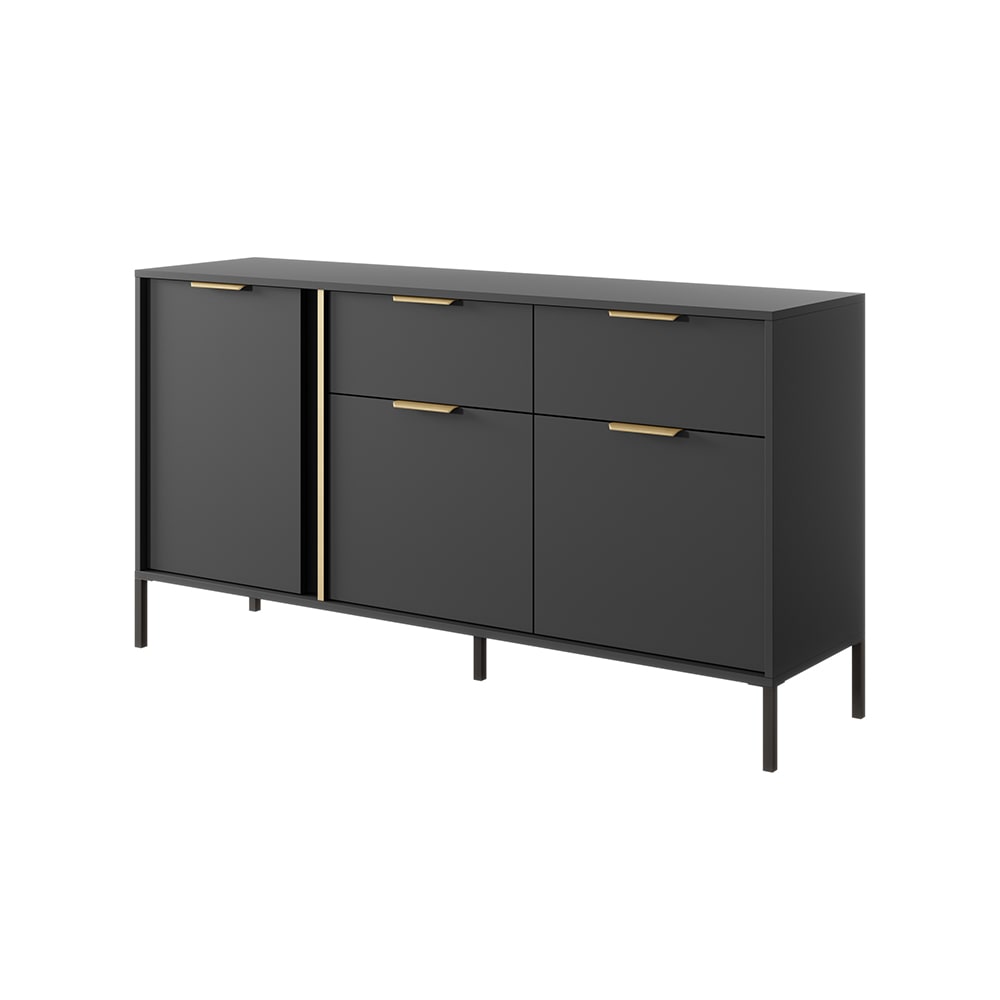 Feldmann-Wohnen Sideboard mit Türen & Schubladen, anthrazit/gold, 153,1x39,5x81,4cm style modern Grau Spanplatte
