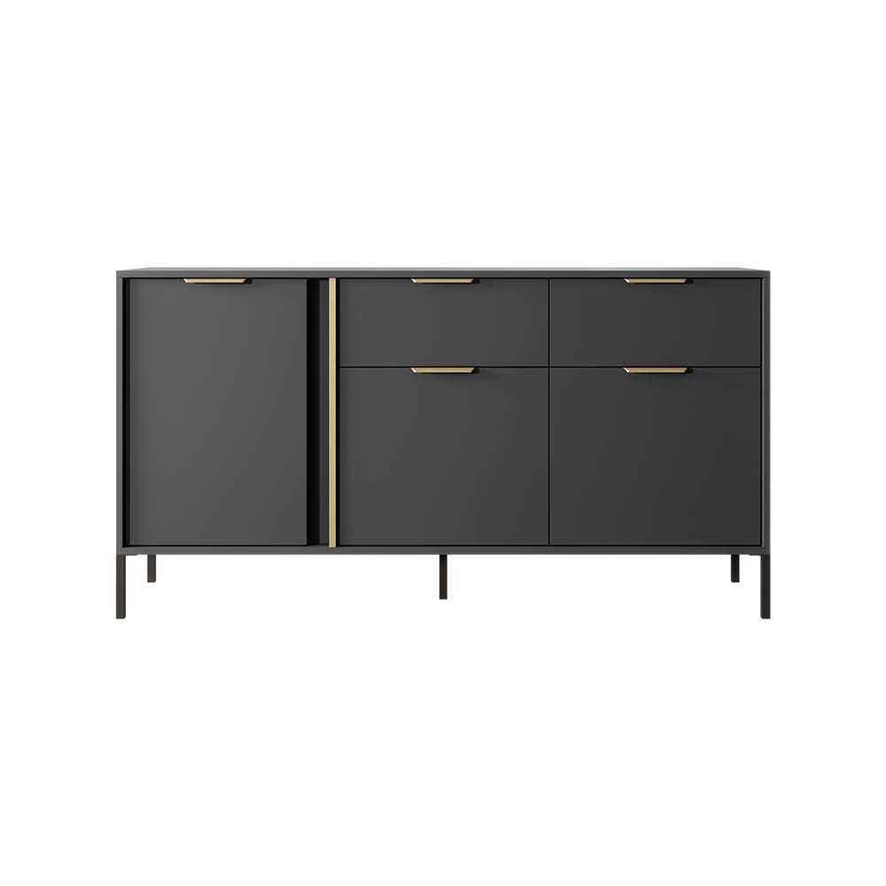 Sideboard mit Türen & Schubladen, anthrazit/gold,