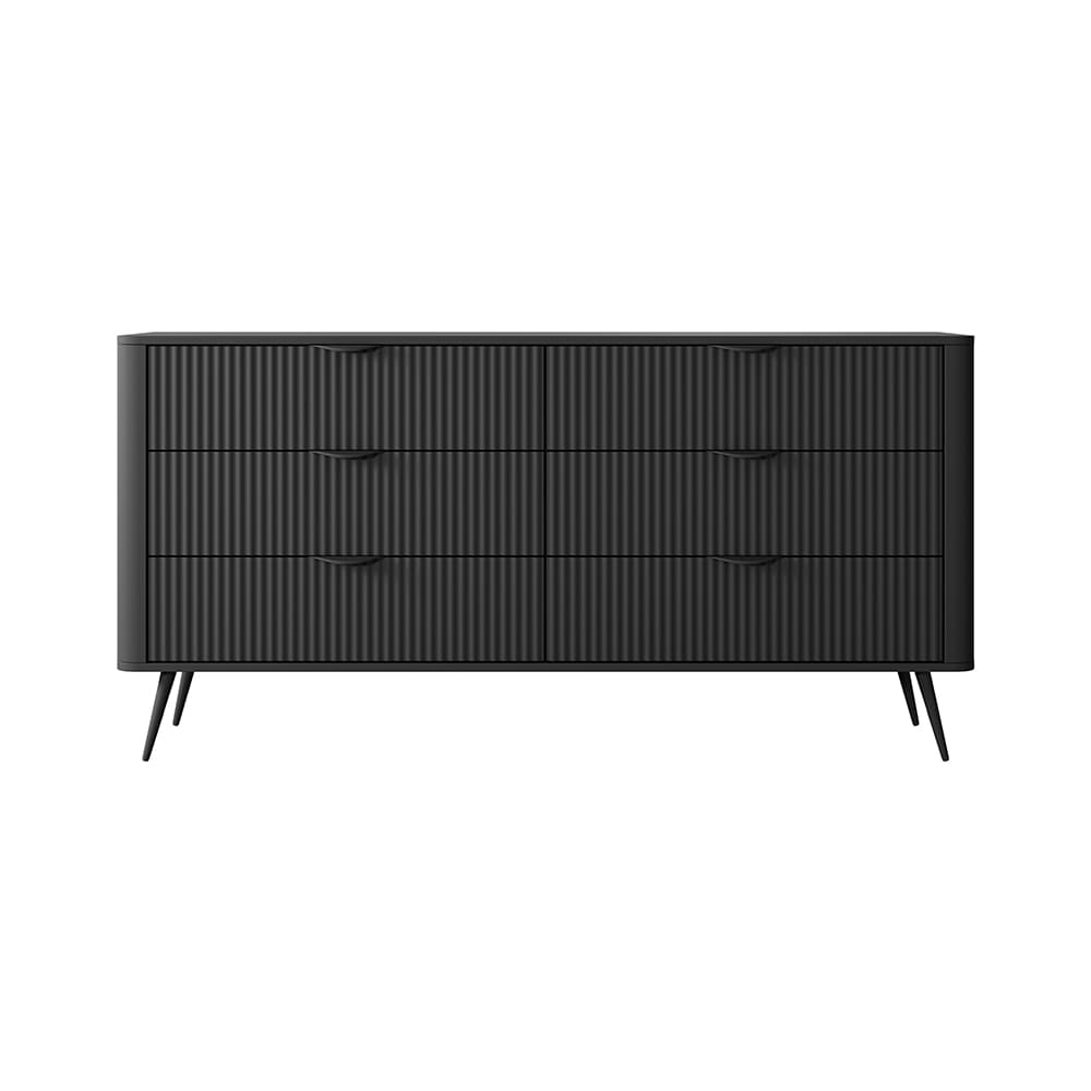 Feldmann-Wohnen Schubladenkommode, geriffelte Optik aus MDF, 163x38x81cm, schwarz style modern - Spanplatte
