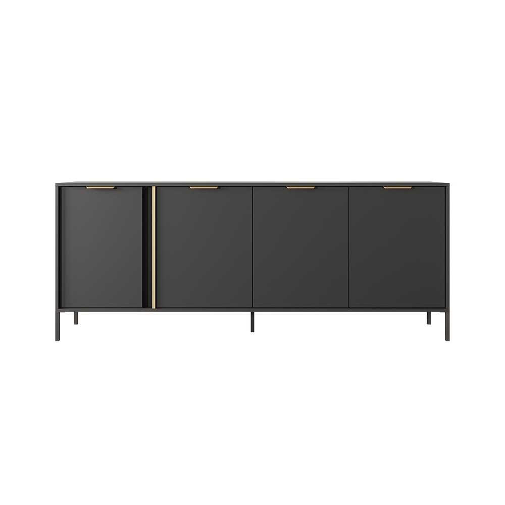 Sideboard mit Türen aus Spanplatte, anthrazit/gold,