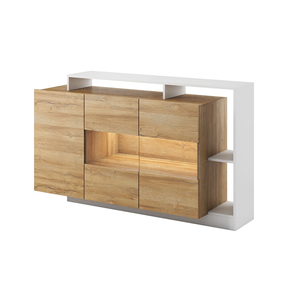 Feldmann-Wohnen Kommode mit Türen aus Spanplatte, 155x44x93,5cm, Eiche / weiß style modern Braun Spanplatte