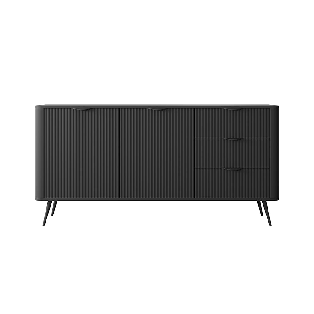 Feldmann-Wohnen Sideboard, geriffelte Wellenoptik aus MDF, 163x38x81cm, schwarz style modern - Spanplatte