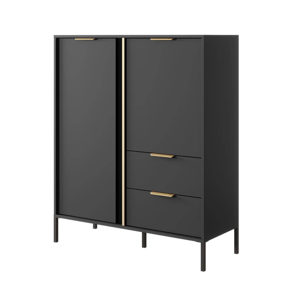 Feldmann-Wohnen Highboard mit Türen & Schubladen, anthrazit/gold, 103,3x39,5x123,4cm style modern Grau Spanplatte