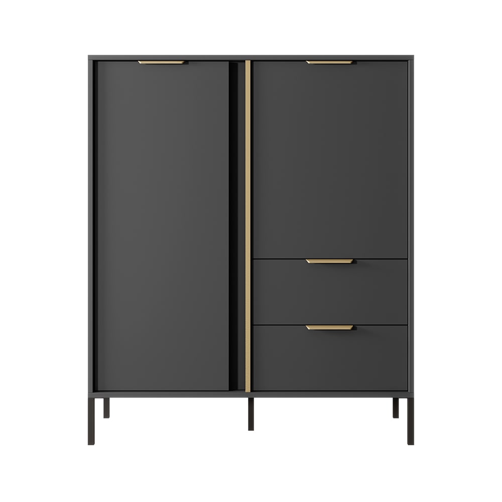 Highboard mit Türen & Schubladen, anthrazit/gold,