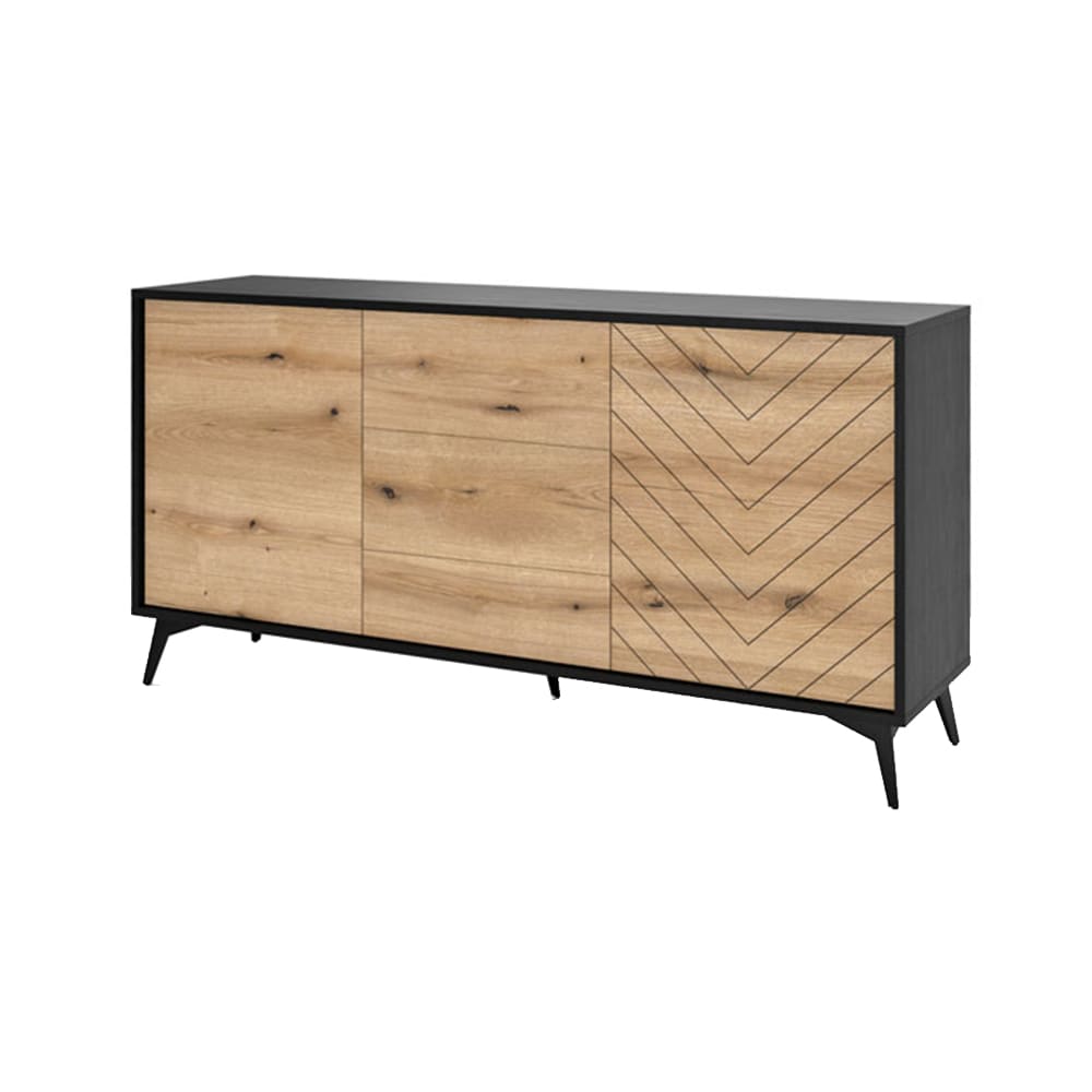 Feldmann-Wohnen Sideboard mit Türen & Schubladen aus Holz,153x39x76cm, schwarz /Eiche style modern Braun Spanplatte