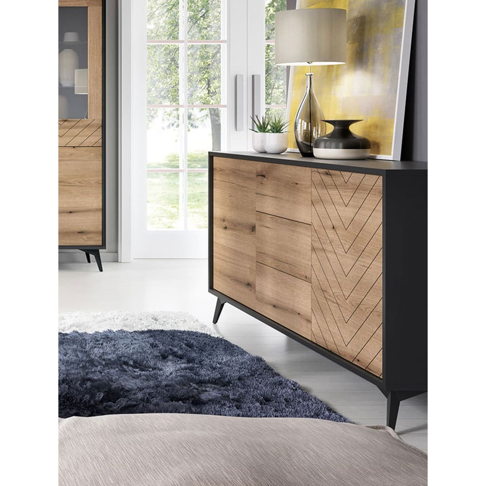 Sideboard mit Türen & Schubladen aus Holz,153x39x76cm, schwarz