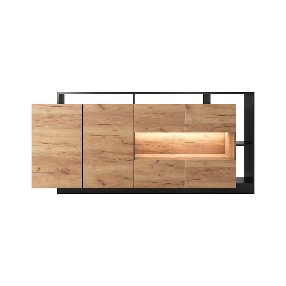 Feldmann-Wohnen Kommode mit Türen aus Spanplatte, 155x44x93,5cm, Eiche / anthrazit style modern Braun Spanplatte