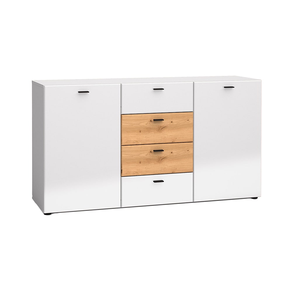 Feldmann-Wohnen Kommode mit Türen & Schubladen aus MDF, weiß / braun, 150x40x81cm style modern - Spanplatte