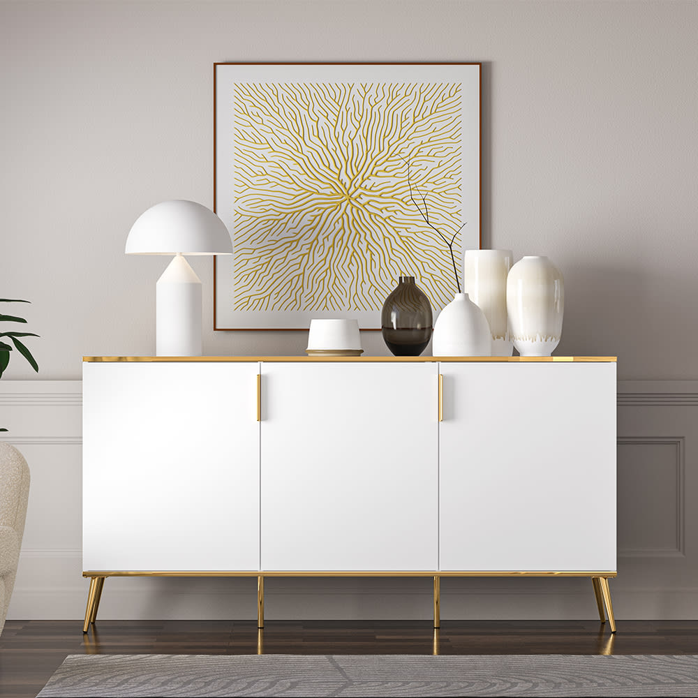 Sideboard mit Türen aus Spanplatte & MDF, 170x40x88cm, weiß /