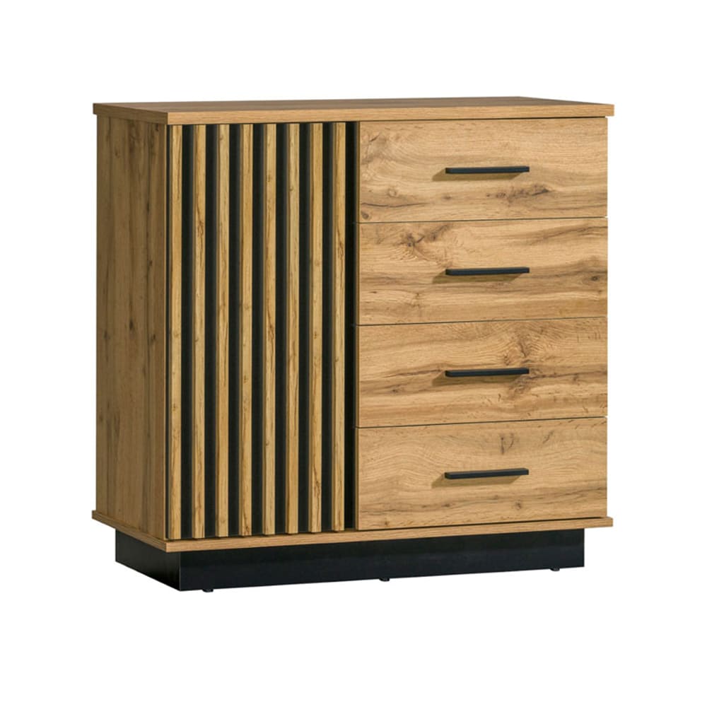 Minio Möbel Kommode mit Tür & Schubladen, Eiche / schwarz, 90x40x88cm style modern Braun Spanplatte