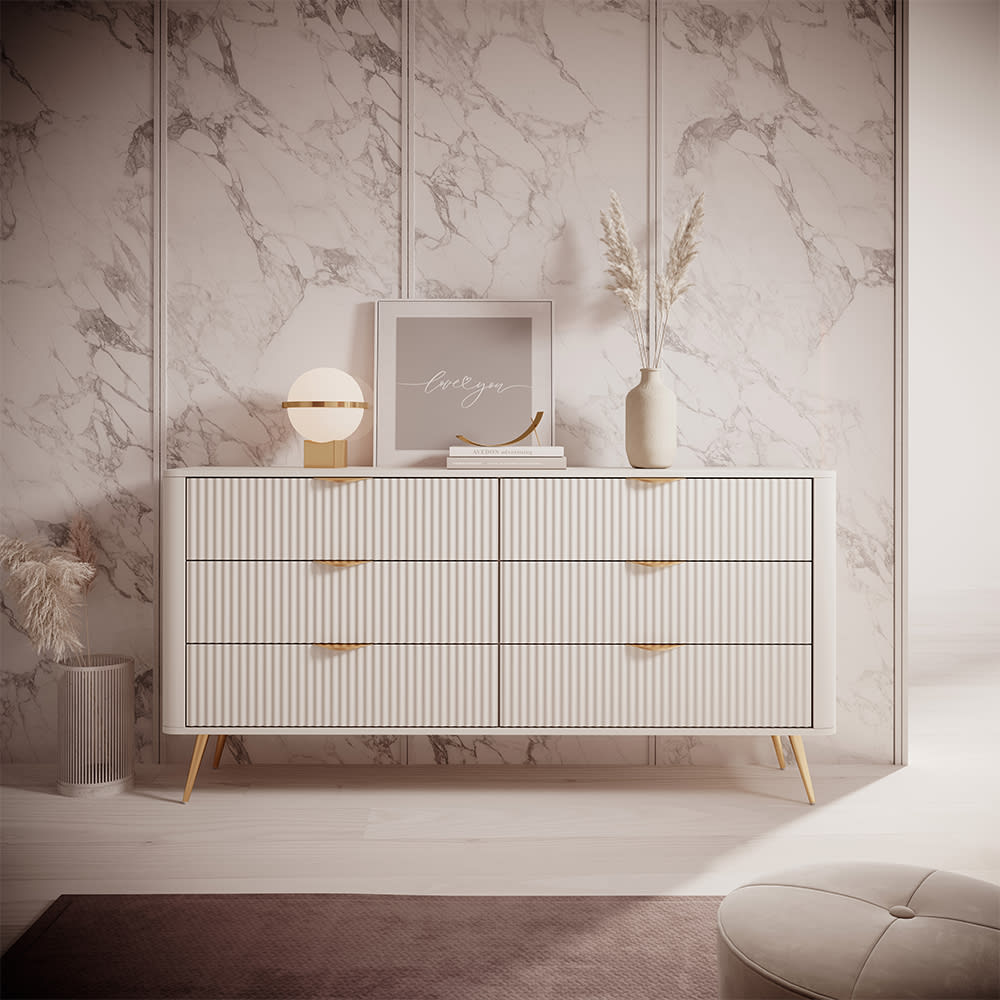 Schubladenkommode, geriffelte Wellenoptik aus MDF,163x38x81cm,