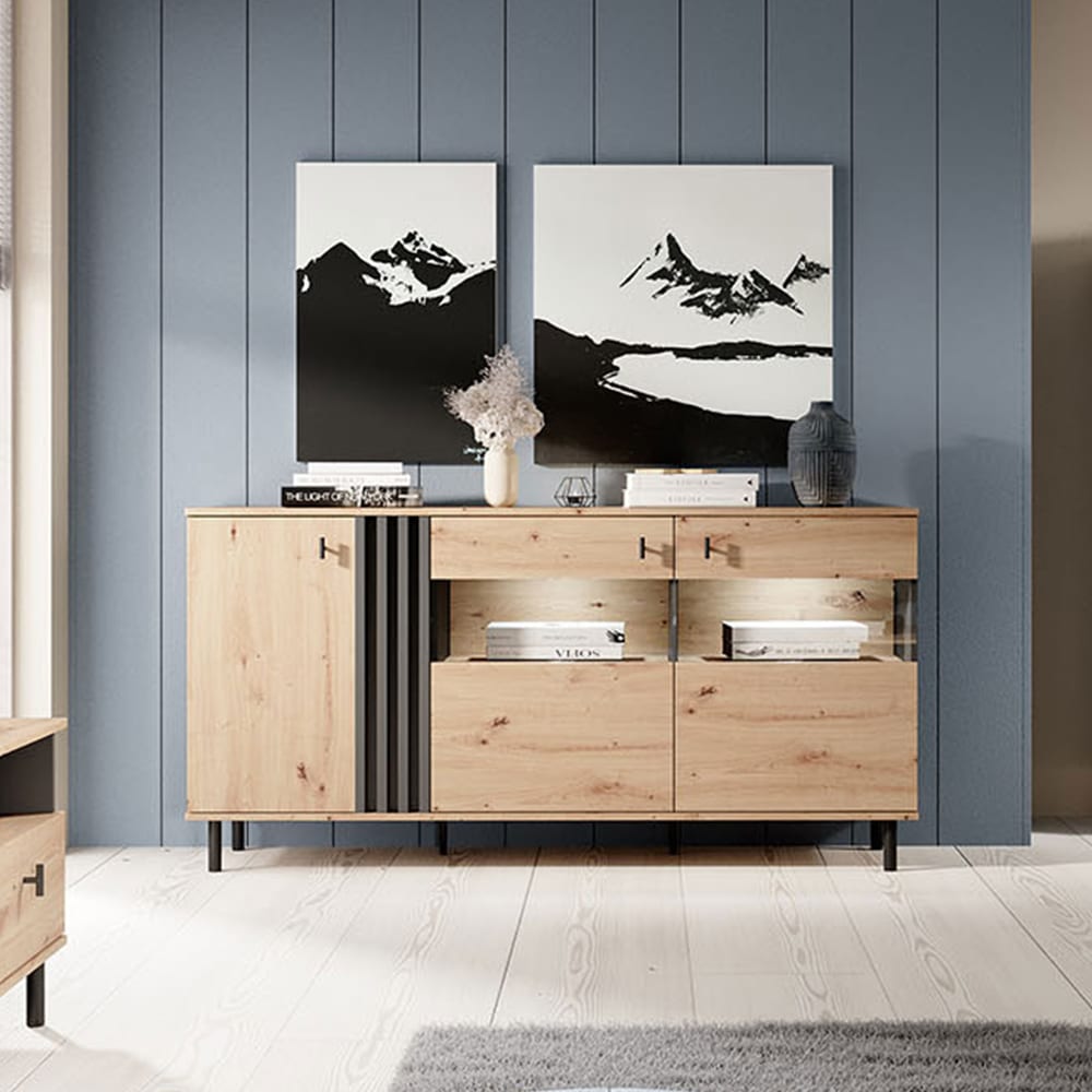 Sideboard in Lamellen-Optik aus Holz, 165,1x40x82,2cm,