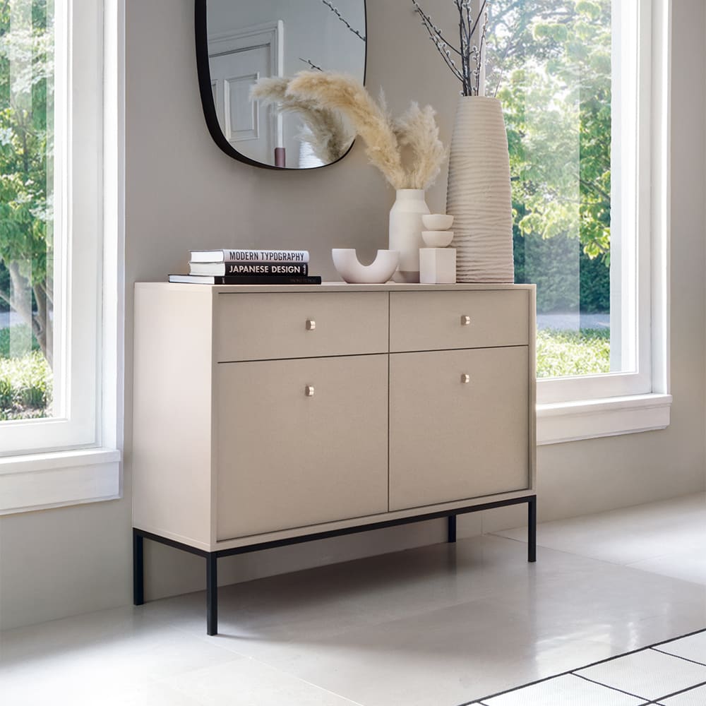 Kommode mit Türen & Schubladen aus Spanplatte, 104x39x83cm, Beige