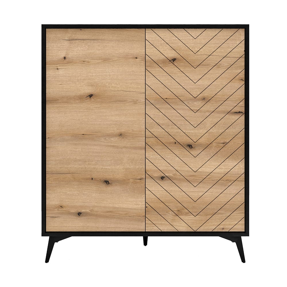 Feldmann-Wohnen Highboard mit Türen aus Holz,103.5x39x119cm, schwarz /Eiche style modern Braun Spanplatte