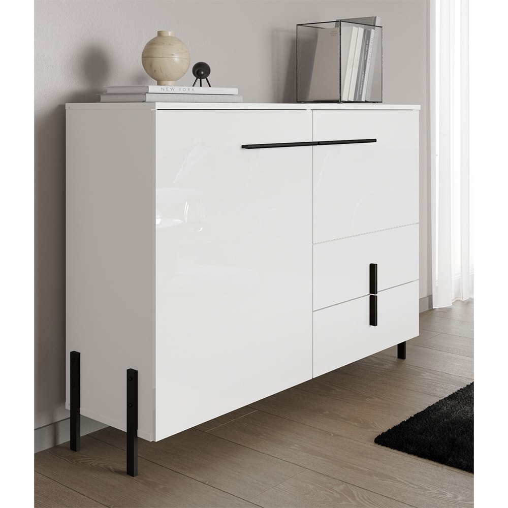 Kommode mit Türen & Schubladen aus Spanplatte & MDF, weiß,