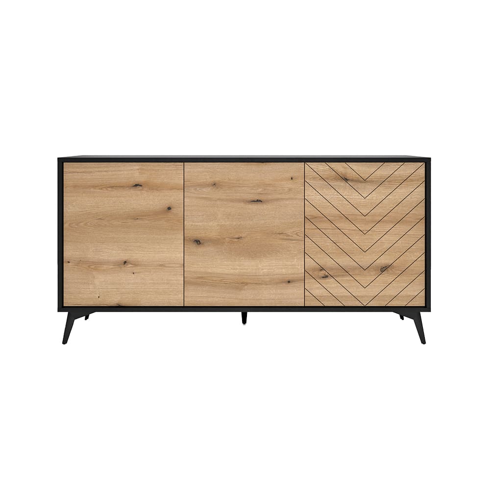 Feldmann-Wohnen Sideboard mit Türen aus Spanplatte,153x39x76cm, schwarz /Eiche style modern Braun Spanplatte