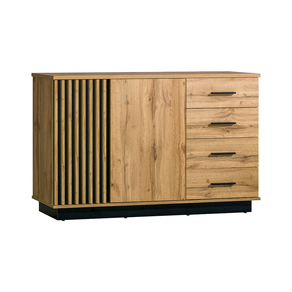 Minio Möbel Kommode mit Türen & Schubladen, Eiche / schwarz, 141x40x90cm style modern Braun Spanplatte