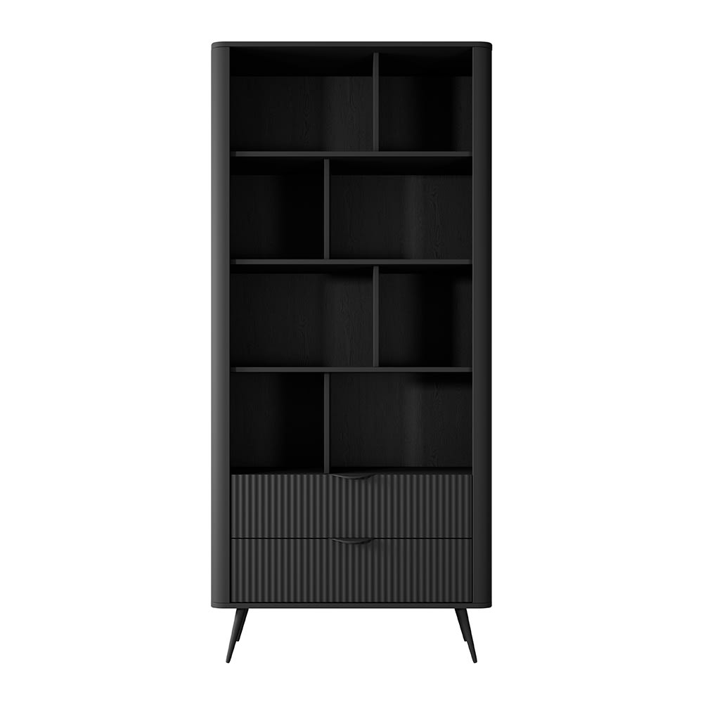 Feldmann-Wohnen Bücherregal, geriffelte Wellenoptik aus MDF, 88x38x194cm, schwarz style modern - Spanplatte