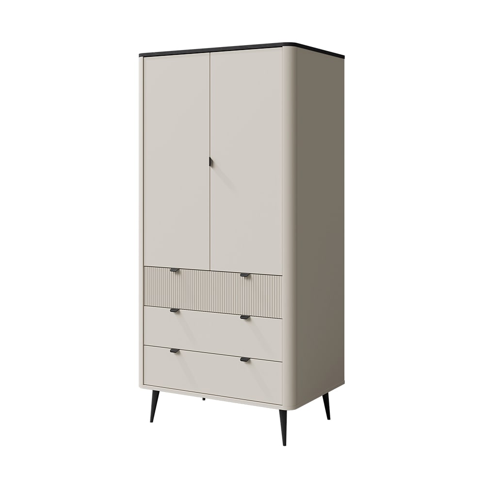 Feldmann-Wohnen Kleiderschrank mit 3 Schubladen aus MDF, 90x60x191cm, kaschmir /grau style modern Weiß Spanplatte