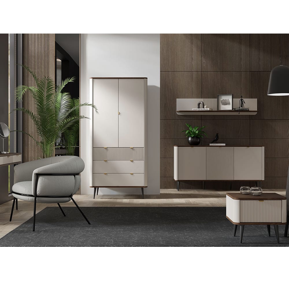 Kleiderschrank mit 3 Schubladen aus MDF, 90x60x191cm, kaschmir
