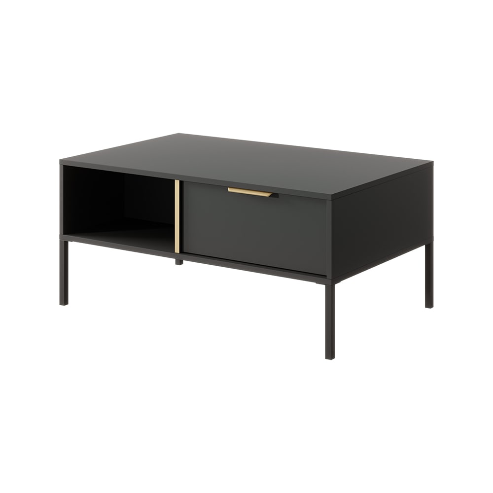 Feldmann-Wohnen Couchtisch mit Schubladen aus Holz, anthrazit/gold, 96,9x60x44,4cm style modern Grau Spanplatte
