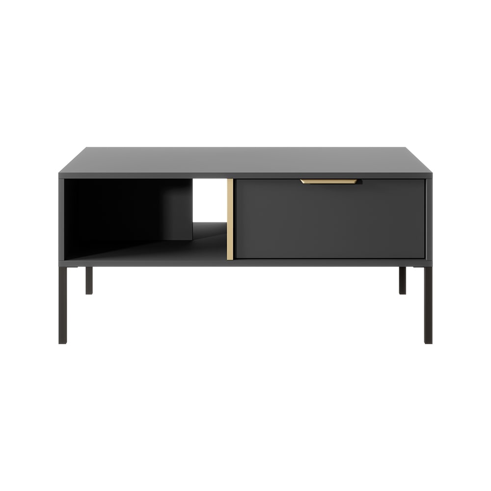 Couchtisch mit Schubladen aus Holz, anthrazit/gold,