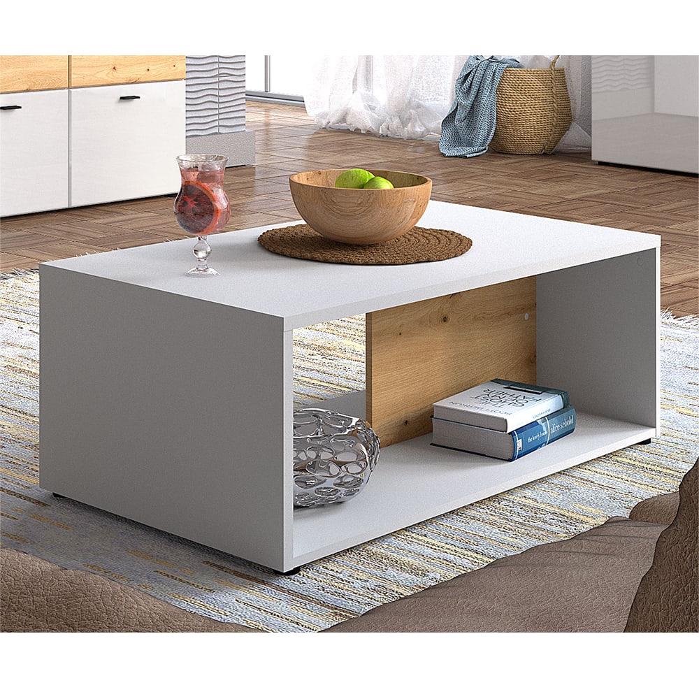 Couchtisch mit Ablagefläche aus MDF, weiß / braun, 110x60x41cm -