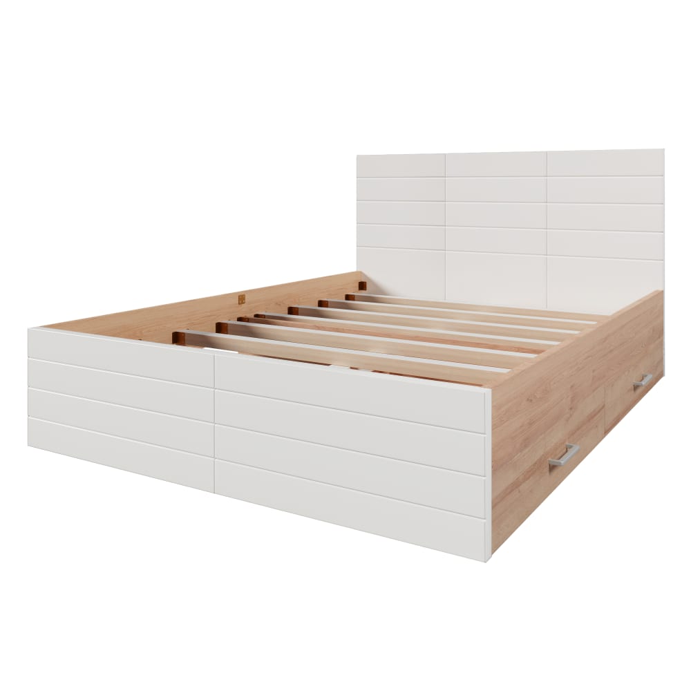 Cadre de lit queen blanc scandinave avec 2 tiroirs 160*200cm