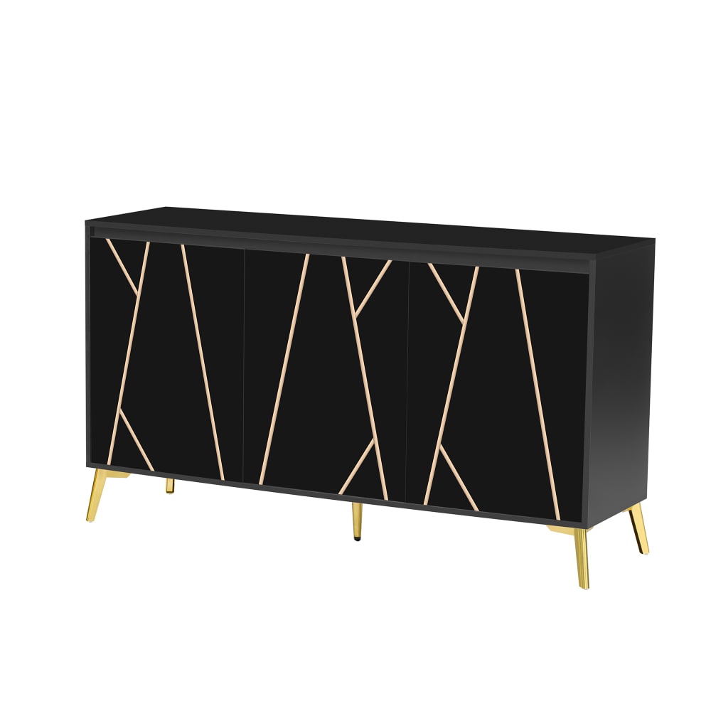 Buffet moderne noir avec motif géométrique accents dorés
