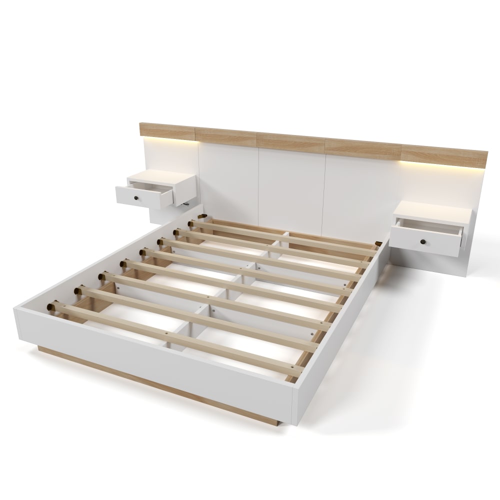 Cama queen blanco y efecto madera 160*200cm