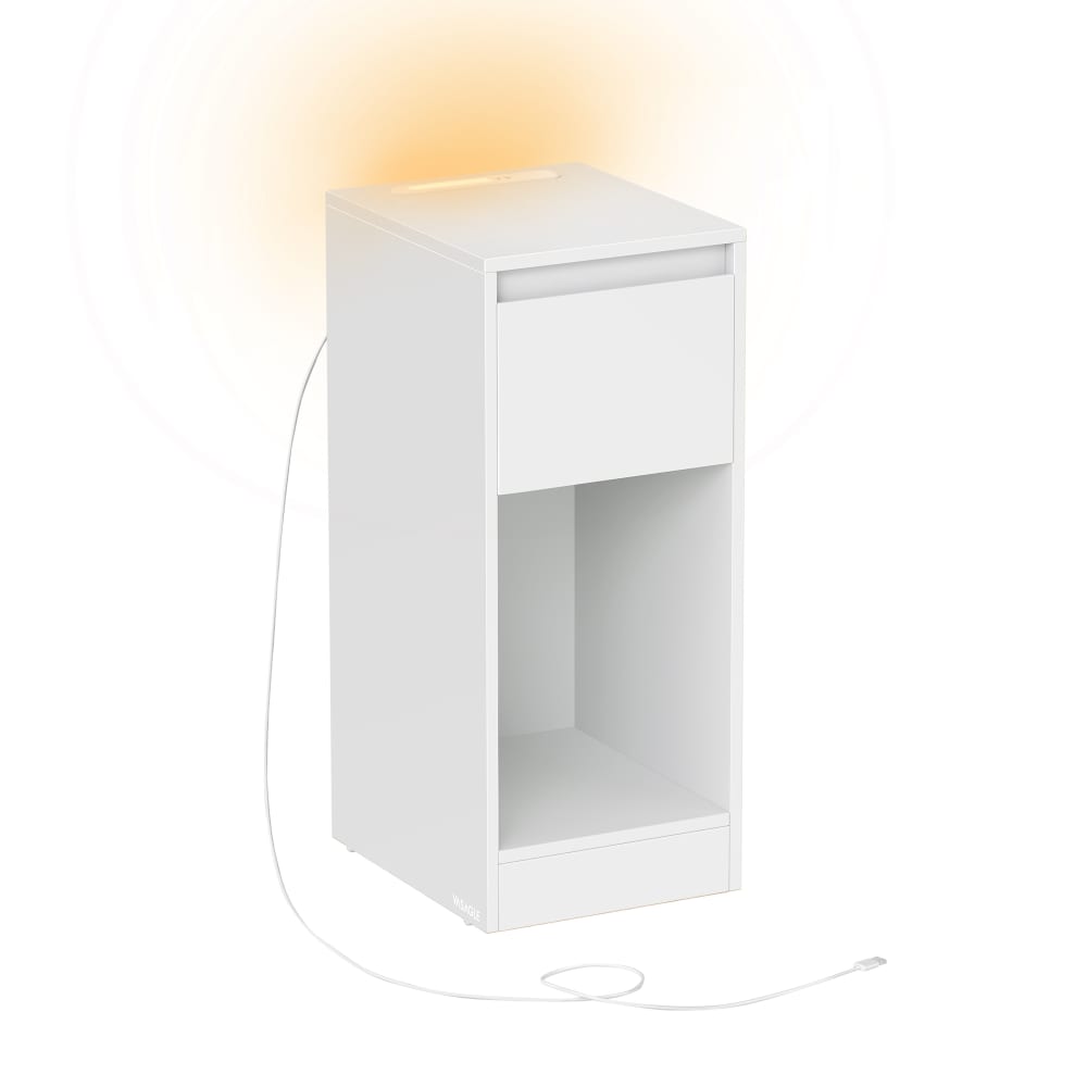 Table de chevet étroite avec éclairage 1 port usb-a 1 port usb-c blanc