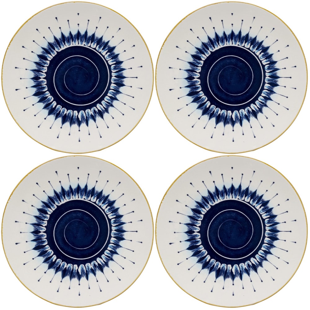 Assiette plate en porcelaine bleue et blanche d21 - lot de 4 Assiette plate en porcelaine bleue et blanche d21 - lot de 4