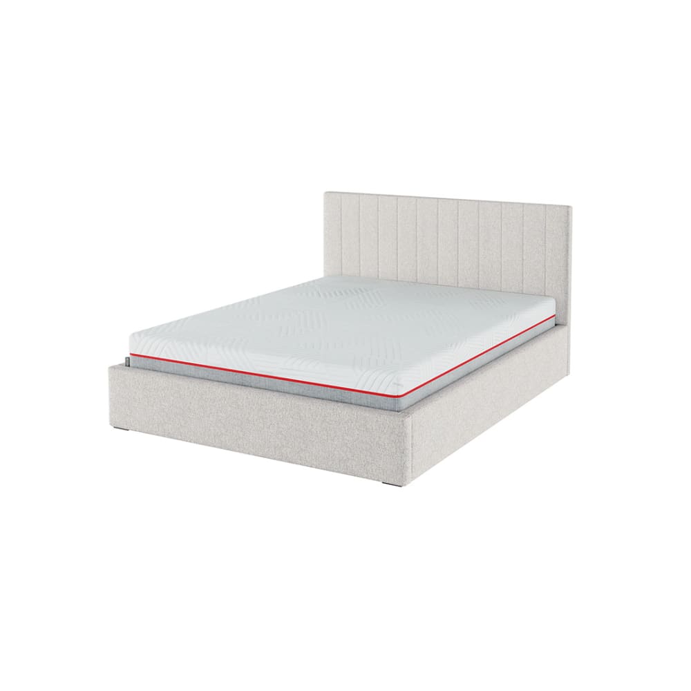 Lit coffre avec sommier à lattes rayures beige clair 180x200